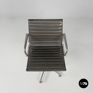 Dark grey leather office chair by Charles and Ray Eames for ICF, 1970s