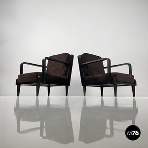 Armchairs in wood and brown velvet, 1940s