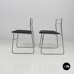 Chairs steel and black leatherette, 1970s