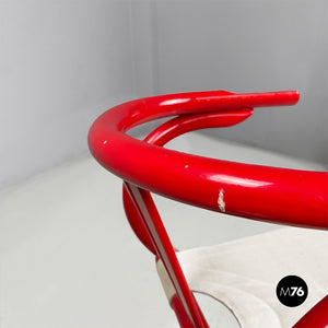 Red wood and fabric folding tub chair, 1980s