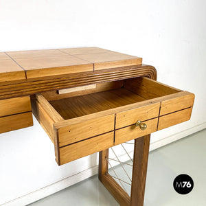 Console in wood with rope geometrical details, 1950s