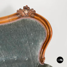将图片加载到图库查看器，Sofa in light blue velvet and wood, 1930s
