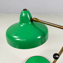 Charger l&#39;image dans la galerie, Adjustable table lamp in green metal and brass, 1950s
