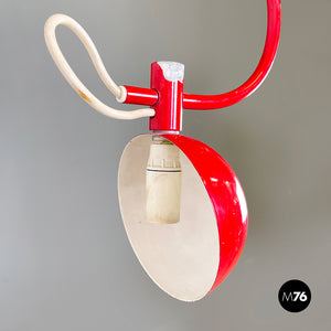 Wall adjustable arm lamp in red and white metal, 1970s