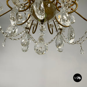 Glass drop chandelier with brass structure, 1900-1950s