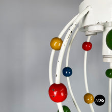 Load image into Gallery viewer, White iron chandelier with colored spheres, 1940s
