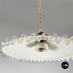 Chandelier in white and transparent glass, early 1900s