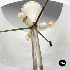 Floor lamp in burnished metal and white plexiglass, 1970s