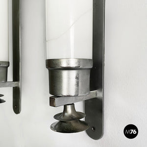 Wall lamps in opaline glass and metal, 1930s