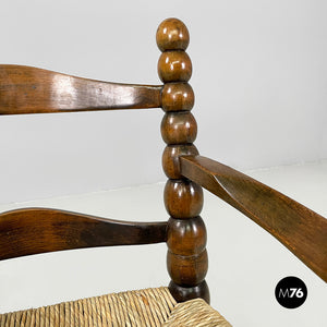 Armchairs in wood and straw, 1960s