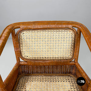 Armchairs in rattan and straw, 1960s