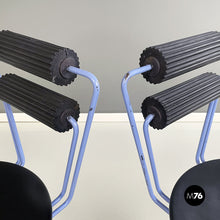 Carica l&#39;immagine nel visualizzatore di Gallery, Chairs in blue metal, black wood and black rubber, 1980s
