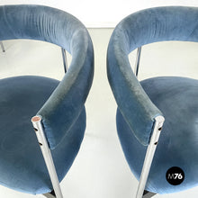 将图片加载到图库查看器，Tub chairs in blue velvet and metal, 1980s
