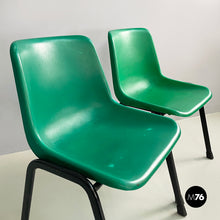 Load image into Gallery viewer, Stackable chairs in green plastic and black metal, 2000s
