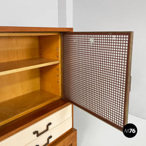 Sideboard in wood, brass and glass, 1940s