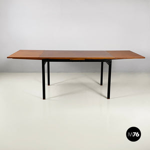 Extendable dining table in wood and black metal, 1960s