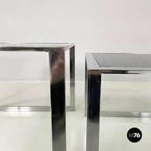 Carica l&#39;immagine nel visualizzatore di Gallery, Coffee tables in smoked glass and metal, 1980s
