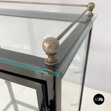 画像をギャラリービューアに読み込む, Display cabinet in glass and black metal, early 1900s
