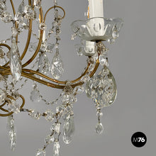 Carica l&#39;immagine nel visualizzatore di Gallery, Glass drop chandelier with brass structure, 1900-1950s
