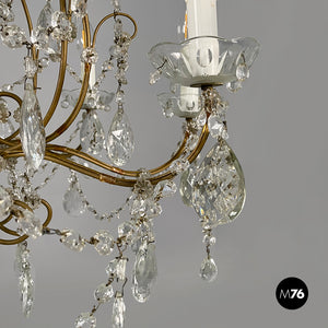 Glass drop chandelier with brass structure, 1900-1950s