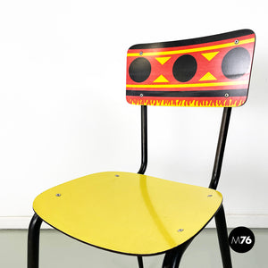 Chairs Paulista in yellow, red, black formica and black metal, 1960s