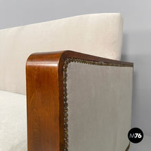 Load image into Gallery viewer, Sofa in wood and grey velvet, 1930s
