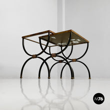 Load image into Gallery viewer, Stackable metal and glass coffee tables, 1940s
