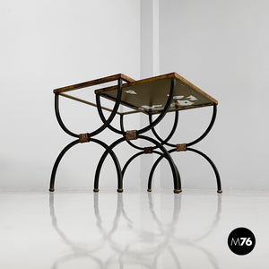 Stackable metal and glass coffee tables, 1940s