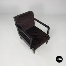 将图片加载到图库查看器，Armchairs in wood and brown velvet, 1940s

