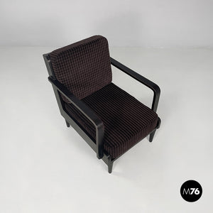 Armchairs in wood and brown velvet, 1940s