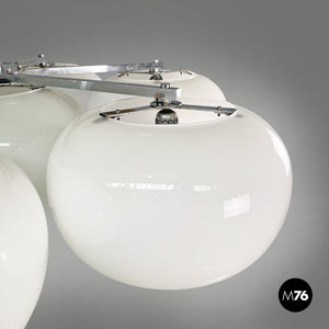 Opaline glass and metal chandelier, 1970s