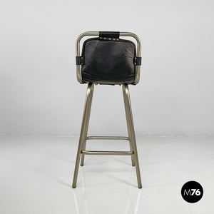 Stools in metal and black leather, 1970s