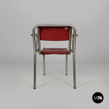 画像をギャラリービューアに読み込む, Chairs in metal and red faux leather, 1930s
