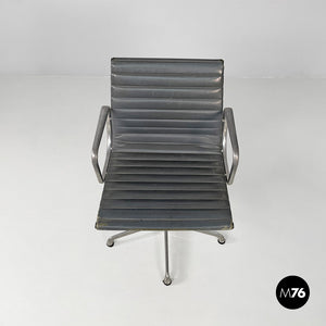Dark grey leather office chairs by Charles and Ray Eames for ICF, 1970s
