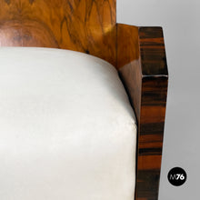 将图片加载到图库查看器，Armchairs in wood and white leatherette, 1930s
