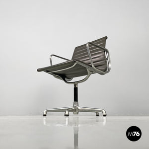 Dark grey leather office chair by Charles and Ray Eames for ICF, 1970s