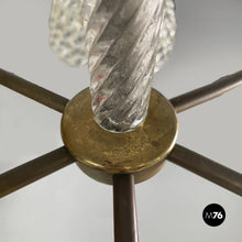 画像をギャラリービューアに読み込む, Glass and brass chandelier, 1930s
