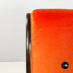 Chair in orange velvet and dark wood, 1950s