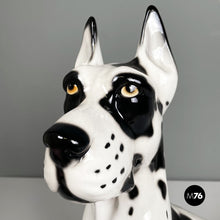 Carica l&#39;immagine nel visualizzatore di Gallery, Black and white ceramic sculpture of Harlequin Great Dane dog, 1980s

