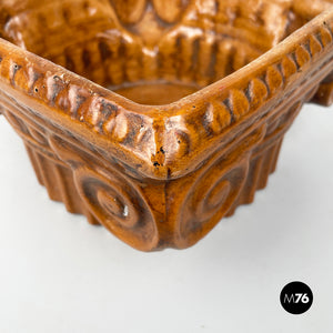 Ionic capital centerpiece in brown ceramic, 1980s