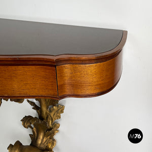 Bedside tables in golden finish wood, brass and glass, 1900s