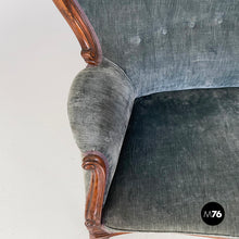 将图片加载到图库查看器，Sofa in light blue velvet and wood, 1930s

