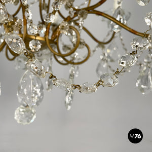 Glass drop chandelier with brass structure, 1900-1950s