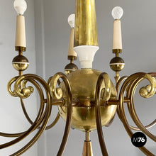 将图片加载到图库查看器，Chandelier in brass and white metal, 1950s

