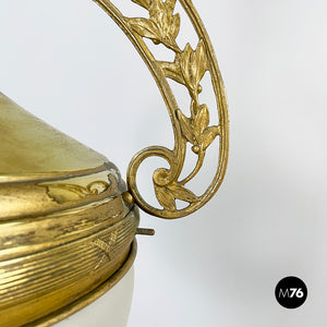 Chandelier in molded satin glass and brass, early 1900s