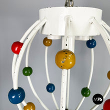 Load image into Gallery viewer, White iron chandelier with colored spheres, 1940s
