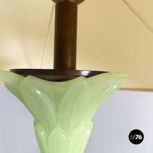Load image into Gallery viewer, Floor lamp in fabric and green opaline glass, 1930s
