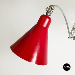 Pantograph wall lamp in red metal, 1960s