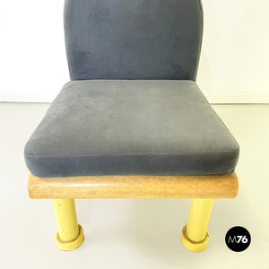 Chair in gray velvet, briar wood and yellow metal, 1980s