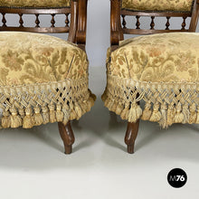 Charger l&#39;image dans la galerie, Armchairs in wood and yellow fabric, end of 1800s
